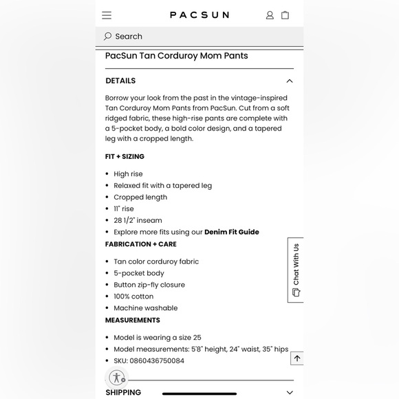 Pacsun Tan Corduroy Mom Pants - Picture 10 of 10